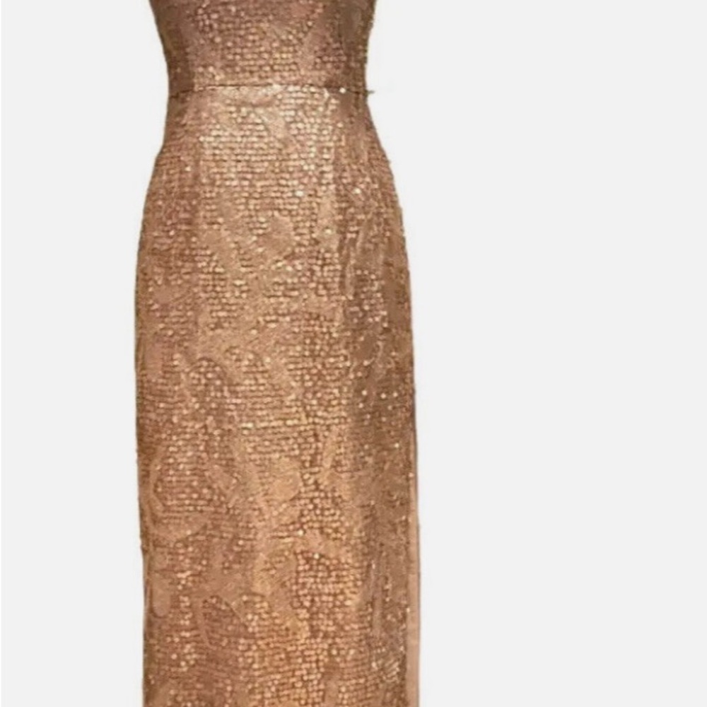 BCBGMaxAzria Shimmering Gold Maxi Dress